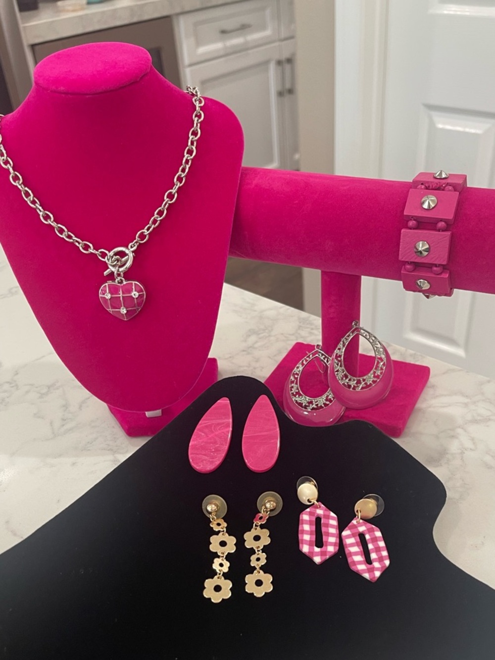 Barbiecore Hot Pink Jewelry Bundle 6pc Set Y2K Gingham Floral